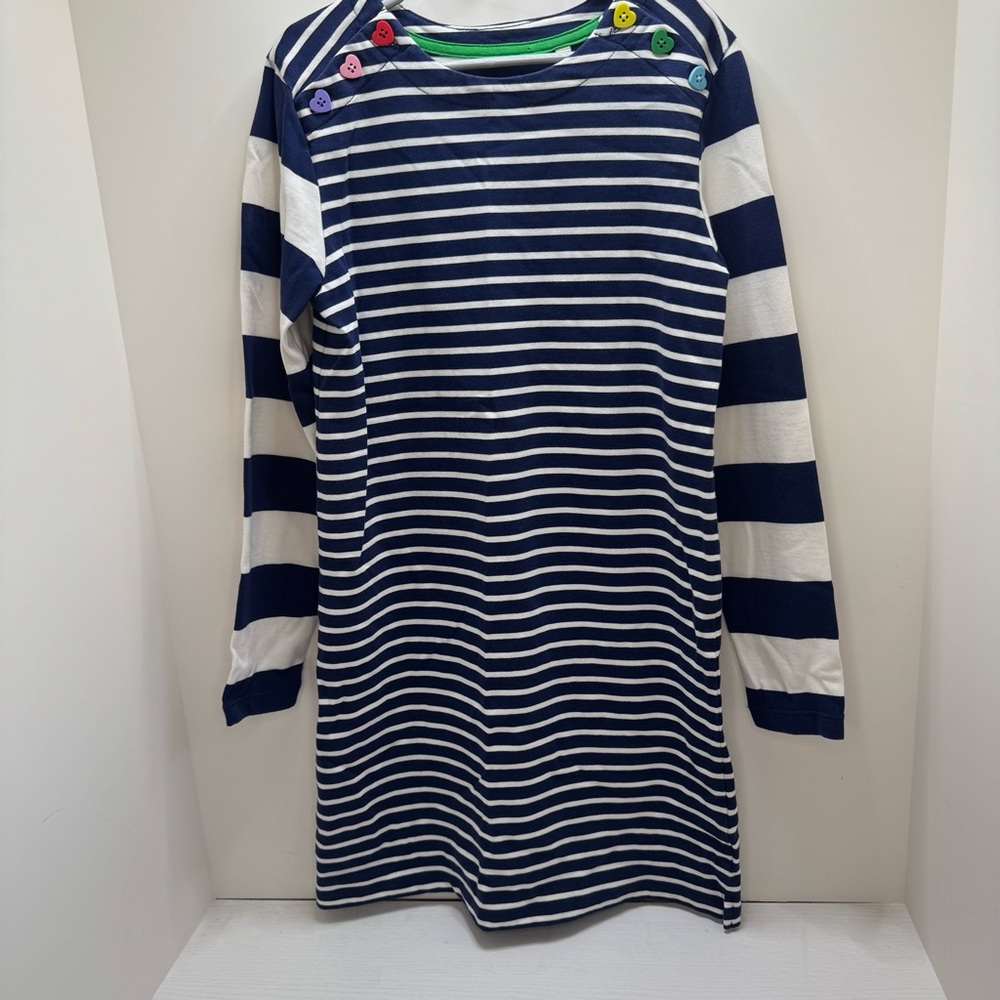 Mini Boden Girls 9-10 Stripped Long Sleeve Dress Rainbow Heart Buttons